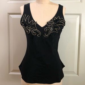 Network Appliqué Sequins Beads Top Black Size S